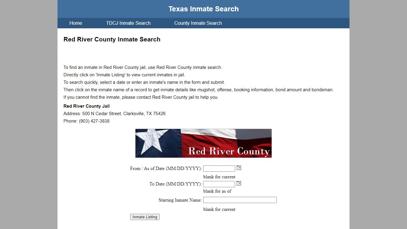 Red River County Jail Inmate Search